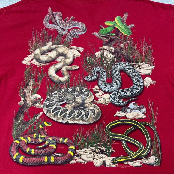 Vtg AOP 1998 Anvil Snakes Graphic T-Shirt XL Red Nature Reptile Printed Image - Picture 5 of 9